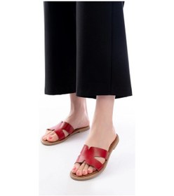 Resim 169-6100 Kırmızı Ortopedik Hakiki Deri Kadın Terlik Kırmızı 