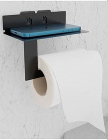 Resim Risingmaber Metal Siyah Ultra Güçlü Yapışkanlı Telefon Tutacaklı Tuvalet WC Kağıtlık MT92S 