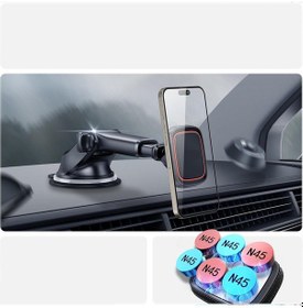 Resim Araç İçi Manyetik Telefon Tutucu Vantuzlu Katlanabilir Teleskopik Kollu 360 Döner Dashboard Ve Cam Standı 