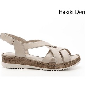 Resim Gönderi R Bej Antik Cırt Bantlı Dolgu Topuk Hakiki Deri Sandalet Bej 