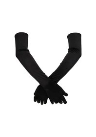 Resim Saten Likrali Uzun Parmaklı Eldiven 58 Cm-dans & Opera Eldiveni Siyah 