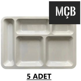 Resim 5 Adet 5 Gözlü Kırılmaz Plastik Tabldot Tabağı Beyaz Self Servis Tabildot Tabilot Tabak Beyaz 
