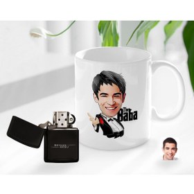 Resim Bk Gift Kişiye Özel Babalar Günü Hediyesi Godfather Baba Karikatürlü Kupa Bardak Ve Benzinli Çakmak Seti-2 