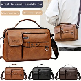 Resim Vintage Erkek Çapraz Çanta - Ayarlanabilir Askılı, Çok Bölmeli ve Fermuarlı Cepli Retro Tarzı Omuz Çantası Ofis, Seyahat ve İşe Gidiş Geliş İçin (Haki, Siyah, Kahverengi) 