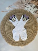 Resim Mini Kids Baby Kız Bebek Minnie Mouse Figürlü Keçe Süslü Beyaz Diz Altı Çorap 