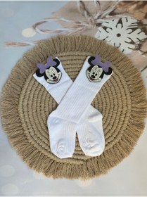 Resim Mini Kids Baby Kız Bebek Minnie Mouse Figürlü Keçe Süslü Beyaz Diz Altı Çorap 