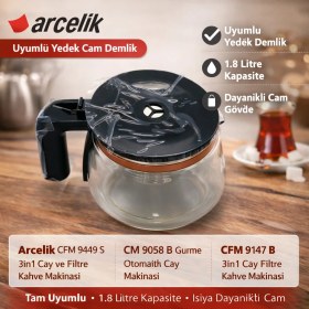 Resim Arçelik Arçelikcm 9058 B Çay Makinesi Cam Demlik Sürahi Karaf 