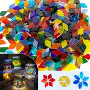 Resim 19/57/114g Çok Renkli Şeffaf Elmas/Yaprak/Uçbucak Cam Mozaik Karolar, Mozaik Lambalar & Yaratıcı İfade için Etkin DIY Malzemeler 0.67/2/4oz, DIY El Sanatları Materyalleri 