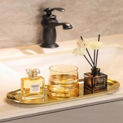 Resim Şık Oval Altın Banyo Tepsi - Üst Kalite Paslanmaz Çelik, 3 Boyut, Parfüm Şişeleri ve Mumlar için İdeal, Banyo Dekoru ve Aksesuarları 