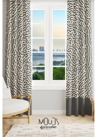 Resim Alley 2 Desenli Süet Oturma Odası Salon Fon Perde Baskılı Ekstrafor Büzgü 2 Kanat Prd-1078 Çok Renkli 