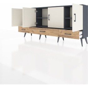 Resim Arges Konsol 6 Raflı 3 Çekmeceli 4 Kapaklı 176x30x83 Antrasit-aytaşı/çam Aytaşı/çam 