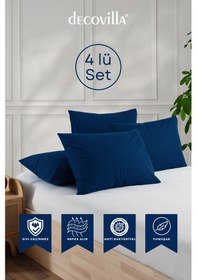 Resim Micro Fermuarlı Yastık Alezi Sıvı Geçirmez 4 Lü Set Yastık Koruyucu 50x70 Lacivert 