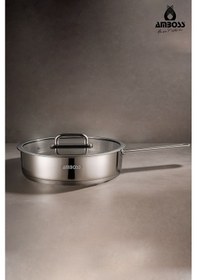 Resim Nova Paslanmaz Çelik Cam Kapaklı Tava 22x5 Cm Gri 