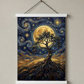 Resim Tree of Life Full Moon Print - Van Gogh-Style Mystical Spiritual Wall Art - With Hanger - White / 20 x 28" (50x70 cm) 