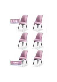 Resim Canisa Dexa Serisi, Üst Kalite Mutfak Sandalyesi, 6 Adet Pembe Sandalye, Metal Siyah Iskeletli Sandalye Pembe Ayaklar Siyah 