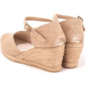Resim Star Tombis Gerçek Elişi Bilekten Bantlı Topuğu Açık Keten Espadril Dolgu Topuk Handmade Çok Renkli 