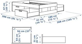 Resim Çift kişilik baza, beyaz, 180x200 cm, 4 çekmeceli 