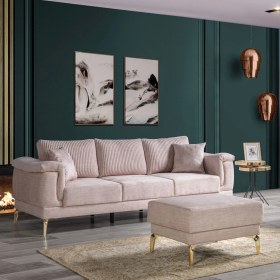 Resim Eymense Gest Çekyatlı Krem Üçlü Kanepe Çekyat 