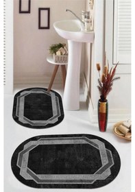 Resim Siyah Kaymaz Taban Çerçeve Oval Banyo Paspas Takım Bb-129 çok renkli 