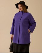 Resim Büyük Beden Hakim Yaka Düğmeli Kaban Gala-xi Mor 