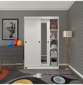 Resim Kenzlife Gardırop Sürgülü Kapaklı Kapılı 120 Papatya Byz Aynalı Gardolap Dolap 