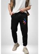 Resim Smaç Basketbol Renkli Pamuklu 3 İplik Siyah Eşofman Altı Erkek Oversize Kesim Dijital Baskılı Siyah 