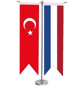 Resim Masa Üstü Kırlangıç Fransa + Türk Bayrağı + Krom T Direk Masa Bay 