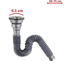 Resim ŞENEL Yapı Market Metal Ağızlı Körüklü Lavabo Mutfak Sifonu Lavabo Gider Borusu Gri 