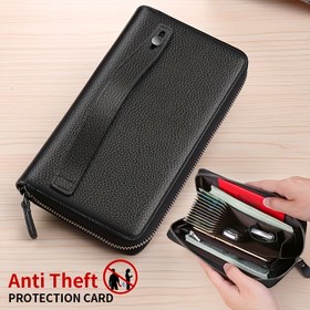 Resim Erkekler için Uzun Cüzdan Gerçek Yumuşak Deri 2 Katlı Fermuar Tasarımı ile 12 Kart Yuvası, Telefon Cebi ve Hırsızlık Karşıtı Koruma - İş Günlük Organizatörü Araba Anahtarları, Kimlikler, Nakit İçin 