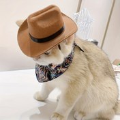 Resim Kediler ve Küçük Köpekler için Batı Kowboy Mini Şapka - Ayarlanabilir Askı, Siyah Bantlı Kahverengi, Evcil Hayvan Kostüm Partileri ve Temalı Etkinlikler için Mükemmel, Kowboy Şapka 