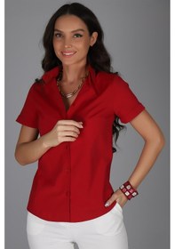 Resim Sweetness Kadın Bordo Kısa Kollu Likralı Gömlek Bordo 