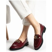 Resim Tegan Kadın Loafer Makosen Casual Toka Detay Günlük Ayakkabı Bordo Rugan 