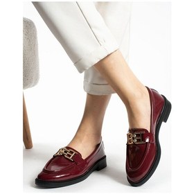Resim Tegan Kadın Loafer Makosen Casual Toka Detay Günlük Ayakkabı Bordo Rugan 