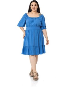 Resim Büyük Beden Sırt Dekolteli Kısa İndigo Elbise-indigo İndigo 