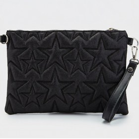 Resim Belinabag Ecro Yıldız Dikişli Clutch Star Kadın Çanta Simli Siyah 