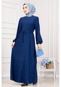 Resim Sevitli Beli Tünelli Fitilli Aslı Elbise-saks Mavi-5465 Saks Mavi 