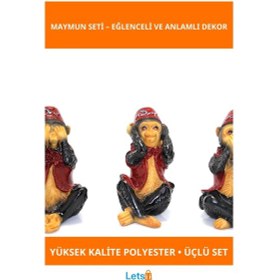 Resim Eğlenceli Polyester Maymun Dekoratif Obje 3'lü Set 1 Adet 