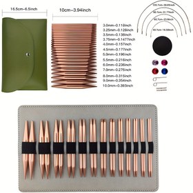 Resim 13 çift/set el yapımı örgü kazak iğneleri, değiştirilebilir uçlu gül altın rengi alüminyum oksit dairesel iğne seti 