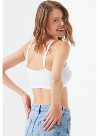 Resim Cottonhill Beyaz Pamuklu Ayarlanabilir Askılı Fermuarlı Bralet Büstiyer Beyaz 