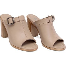 Resim Elit Koc17-03 Kadın Hakiki Deri Topuklu Terlik Bej Bej 