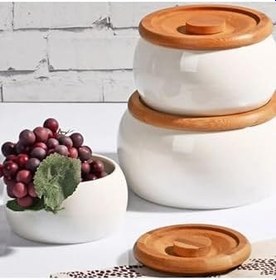 Resim btmhome Bambu Kapaklı Porselen Saklama Kabı beyaz 14 x 30 