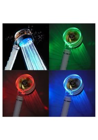 Resim Led Işıklı Filtreli Duş Başlığı Örgülü Hortumu Yapışkanlı Mafsal Şeffaf 