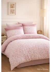Resim Çift Kişilik Pamuklu Nevresim Takımı Romantic Pink Çiçekli Renkli 