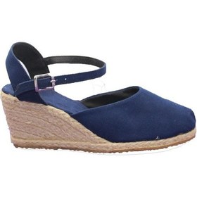 Resim Keten Kadın Sandalet Dolgu Topuk 