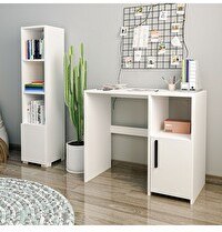 Resim BMdekor Çalışma Masası ve Kitaplık Set Kutay Beyaz 