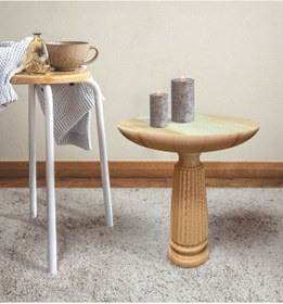 Resim Doğal Ahşap Naturel Renk Tekli Yan Sehpa Mantar Sehpa Bej 