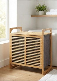 Resim Bambu Çamaşır Sepeti Çift Hazneli 2x35 Litre Bambu 