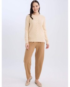 Resim DeFacto Pantolon Straight Fit Lastikli Bel Piliseli Basic Düz D4405AX24WNBN233 Kahve 