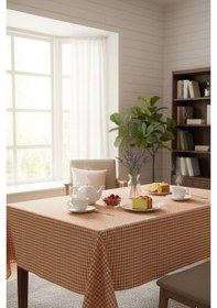 Resim 170x170 Cm Pötikare Kareli Sofra Bezi Masa Örtüsü, Piknik Örtüsü, Çok Amaçlı Şık Ve Dayanıklı Örtü Turuncu 