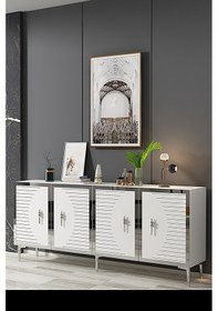 Resim Ka1801bs Tuna Konsol, Tv Sehpası Beyaz-sılver 180cm Beyaz-sılver 